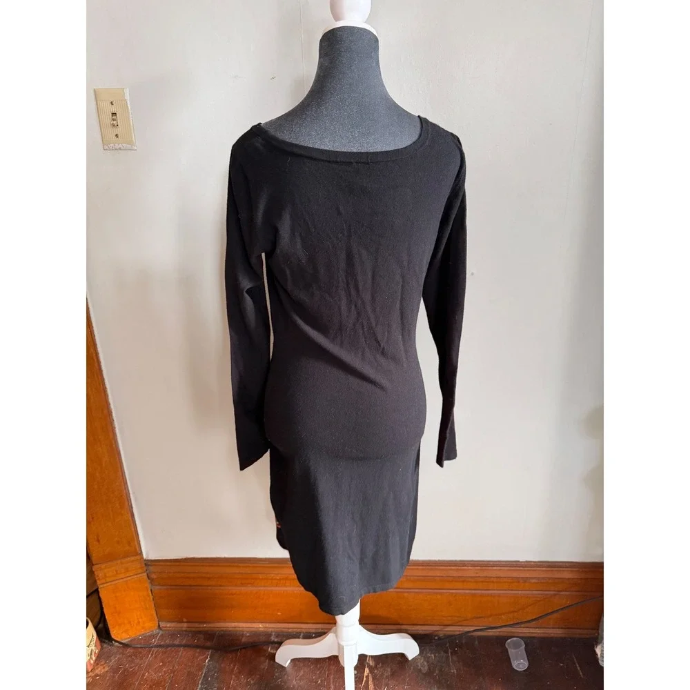 Desigual Black Long Sleeve Dress Floral Embroidery Applique Scoop Neck Y2K‎ midi